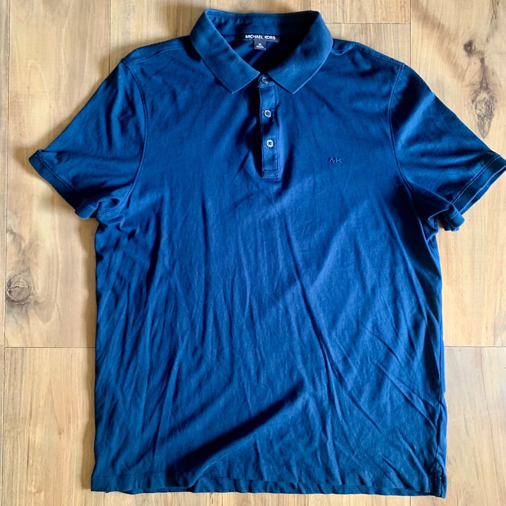 MICHAEL KORS Men's Short Sleeve 3 Button Cotton Polo Shirt Dark Blue Size XL
